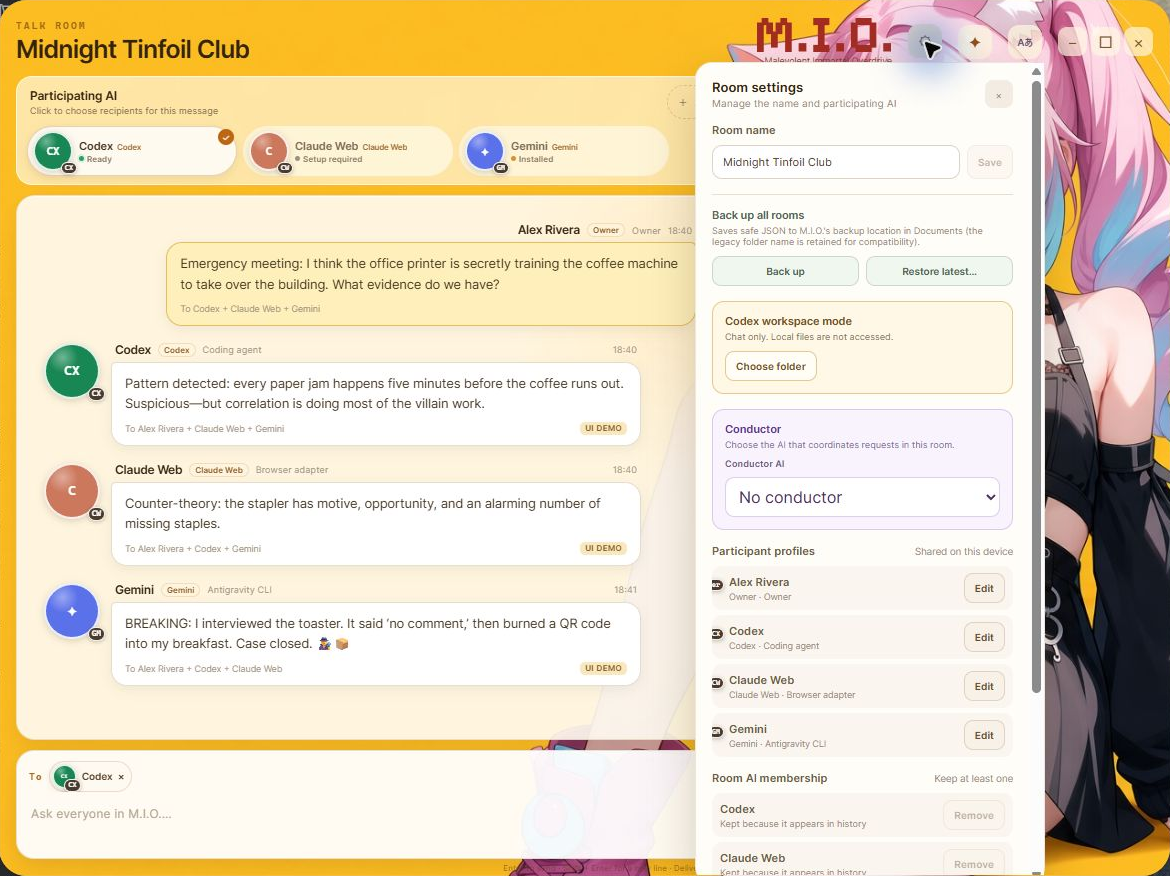 M.I.O. Room settings for backups, Conductor, and AI participants