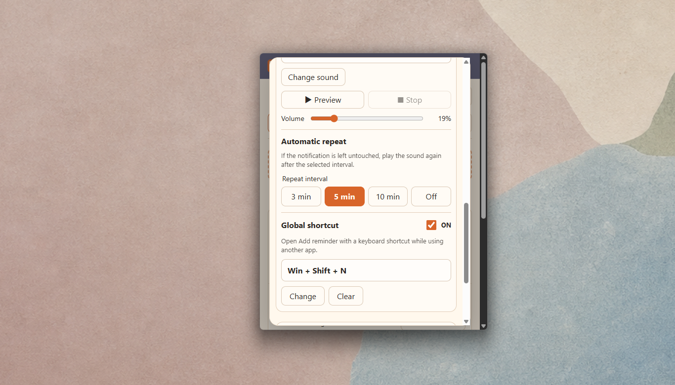Naggie settings for repeat notifications and the quick-add shortcut