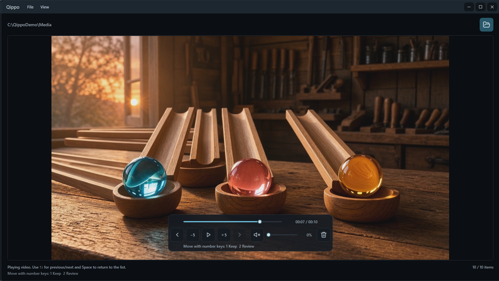 Qippo MP4 video preview with playback position and volume controls